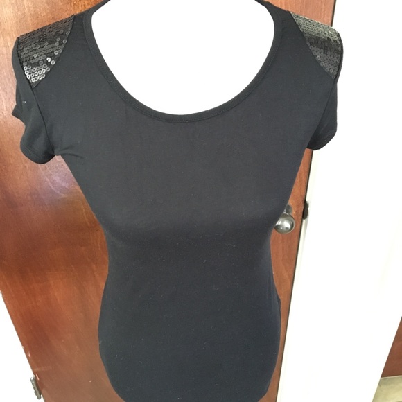 Little Black Tee with Embellished Cap Sleeves - Picture 4 of 4